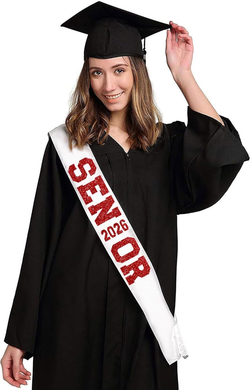 Partyprops 6Pcs White Senior 2026 Satin Sashes with Red Glitter Letters Senior 2026 Decorations - 2026 Graduation Celebrations Sashes - Senior Cheer Sash - Cheerleader Sash - Class Competition Sashes - Image 2